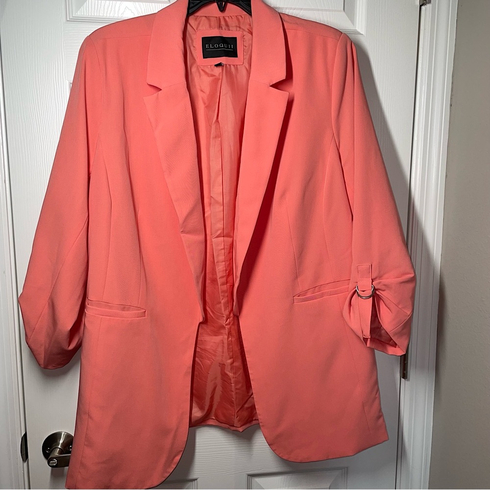 Eloquii roll tab peach blazer, size 22